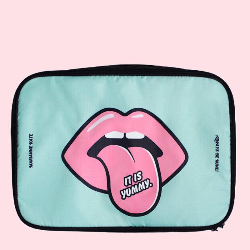 Bolso para cosméticos con caricaturas para mujer, estuches de maquillaje portátil, gran capacidad, almacenamiento de artículos de aseo, bolso organizador de maquillaje, bolsa de viaje,: Sky blue lips L