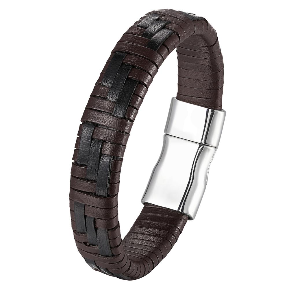 Mannen Mode Gevlochten Armband Mannen Zwart Lederen Armband Legering Gesp Mannen Sieraden Gesp: 6