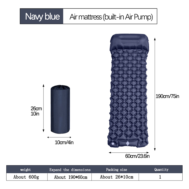 Outdoor Sleeping Pad camping tent Air Mat for Travel Backpacking Hiking Double Inflatable Mattress with Built-in Pillow Pump: SKY BLUE