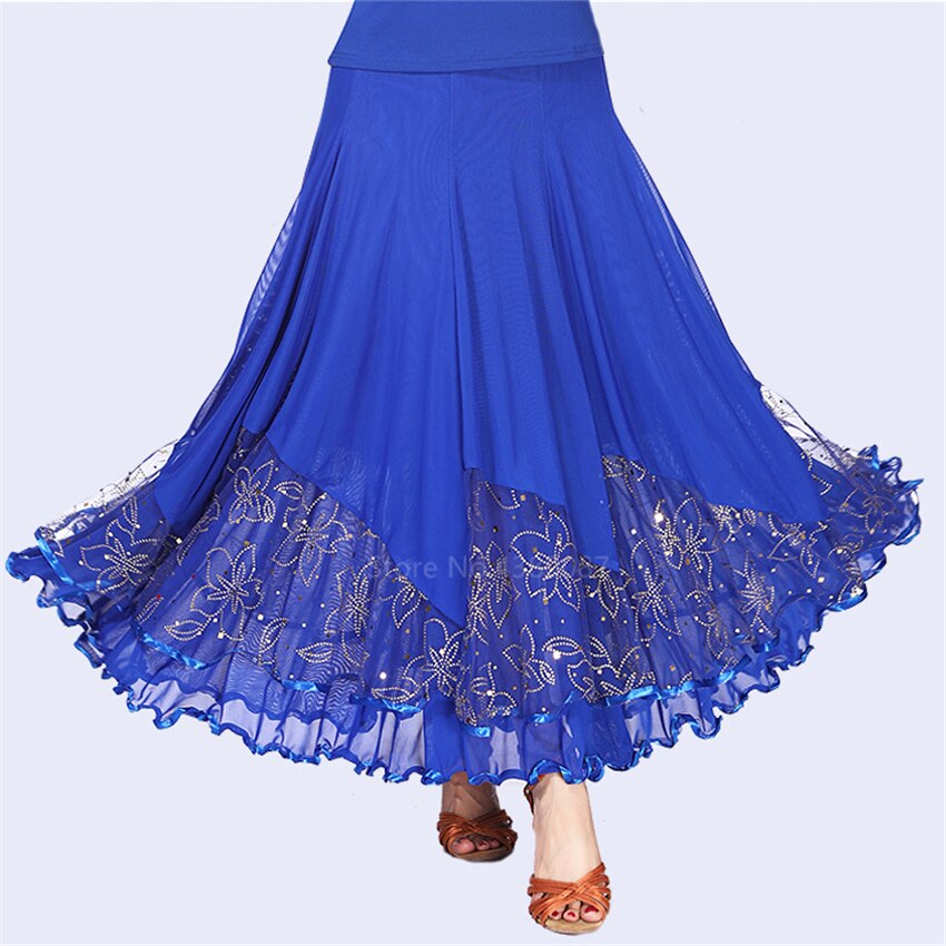 Flamenco español Mujeres moderno largo falda ala grande de puesta en escena de algodón Niña vestido de danza del vientre de la mujer gitana ropa: Blue