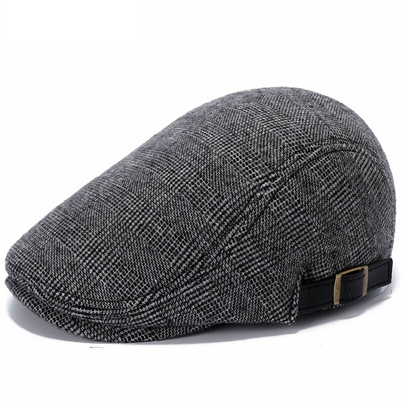 K258-gorros elegantes de lana para hombre, sombrero de boina para exteriores, otoño e invierno, gorra de Retro, sombrero de pintor, cuerno,: Gray plaid