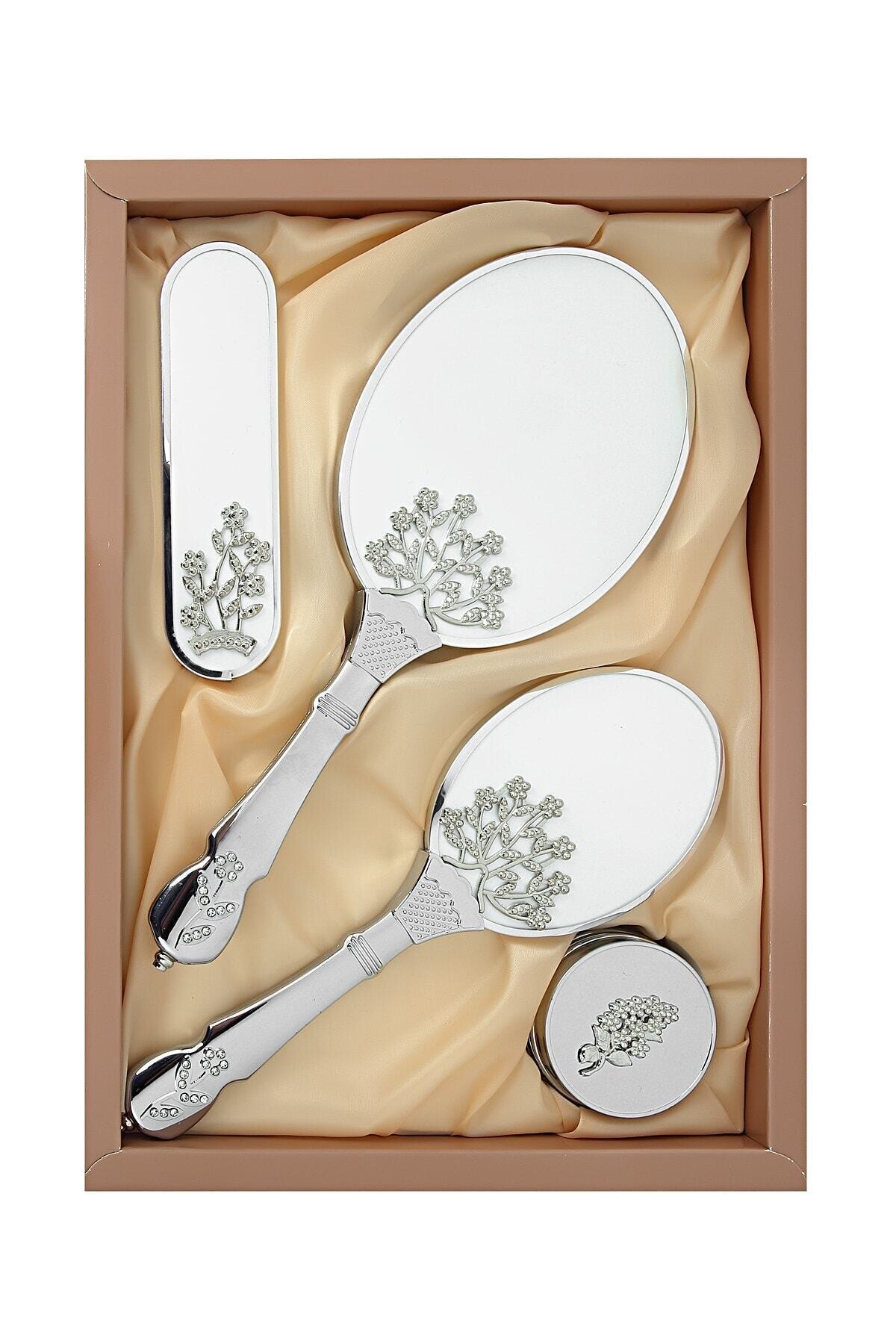 Silver 4 pcs Mirror and Comb Dowry Set