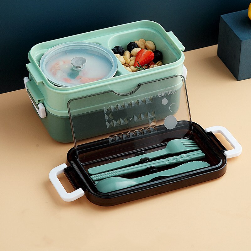 Double Layer Stainless Steel Lunch Box With Soup Bowl Leak-Proof Bento Box Dinnerware Set Microwave Adult Student Food Container: Orange
