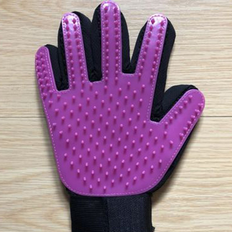 Guante de cepillo azul para animales y gatos, cepillo de limpieza, guantes de silicona para dedos para gatos, perros, removedor de pelo de mascotas, guante para acicalamiento de gatos: Purple right hand