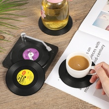 6 Stuks Onderzetters Voor Drankjes Retro Record Grappige Vinyl Schijf Tafel Mat Met Houder Desktop Beschermende Hittebestendige Antislip pad