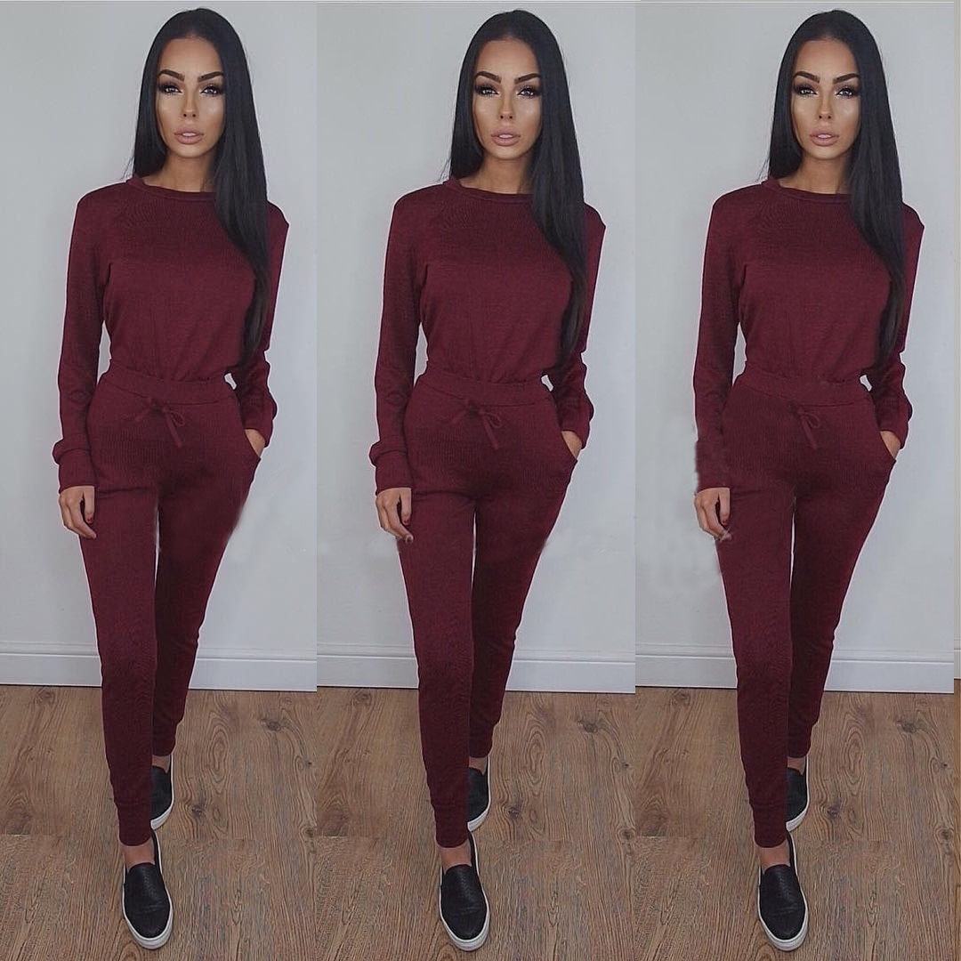 Solid sex Suit Set Women Tracksuit Two-piece Style Outfit Sweatshirt Sport Wear