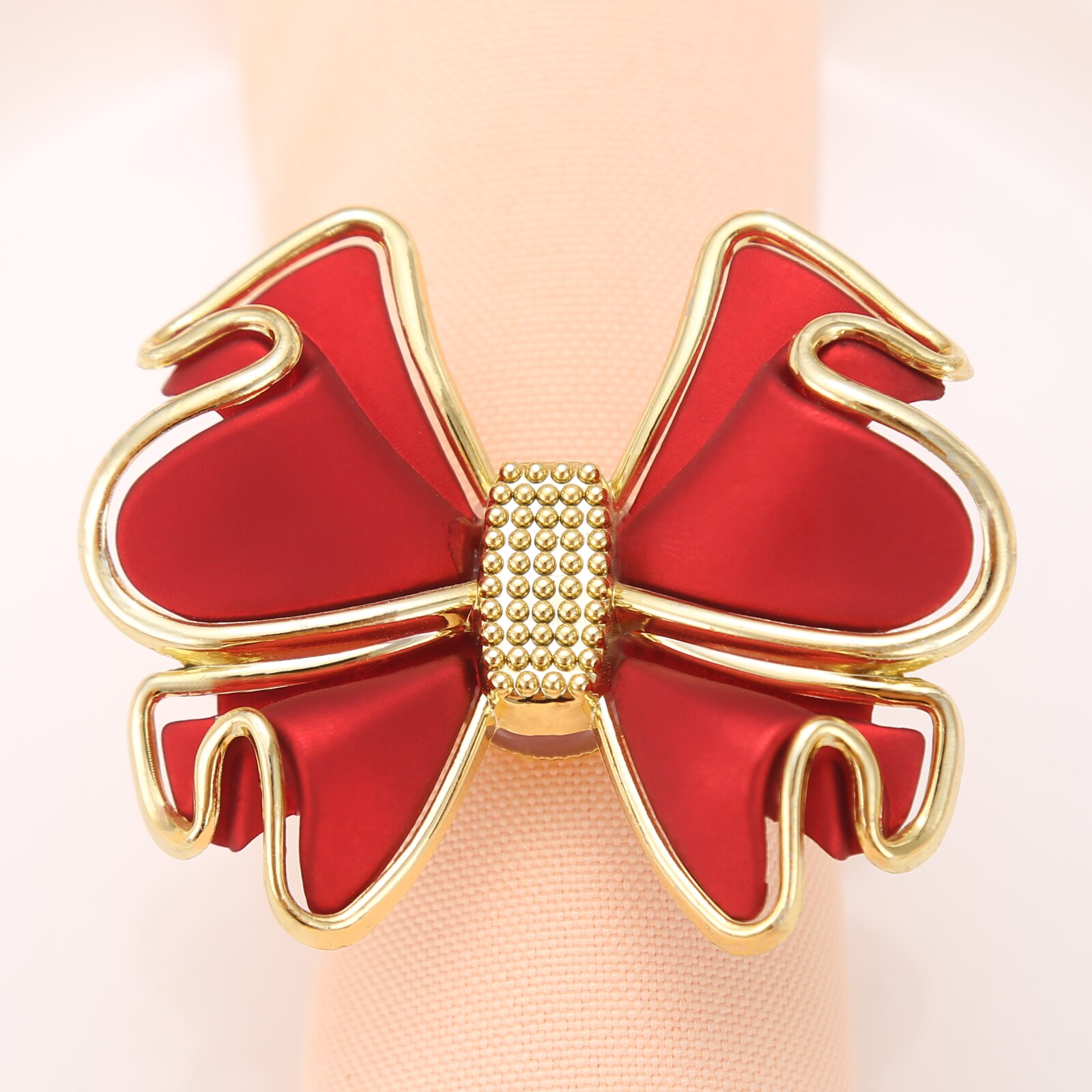 Servilletero con forma de lazo rojo de , anillo de acrílico con hebilla para boda, ceremonia, , decoración para el hogar, 6/12 piezas