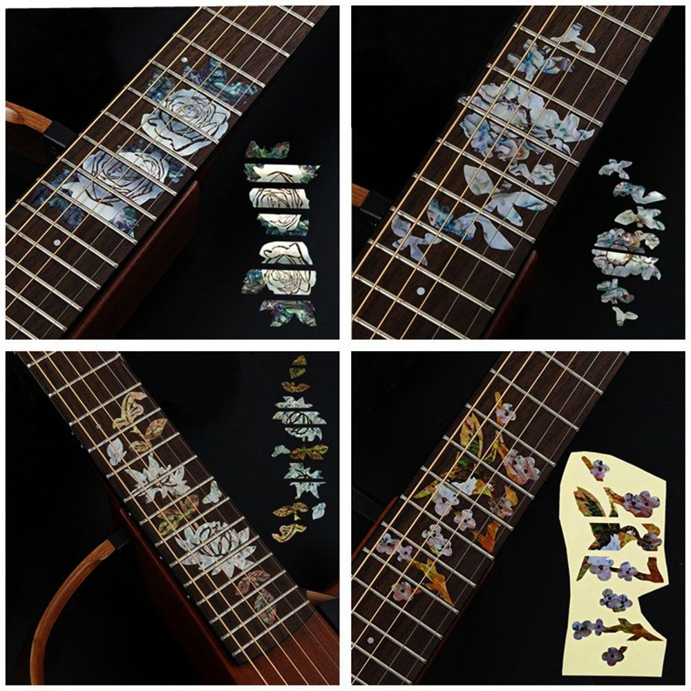 Parti di chitarra Decorazioni per strumenti musicali Accessori per chitarra Decalcomanie con intarsio incrociato Adesivi ultra sottili Adesivo per tastiera