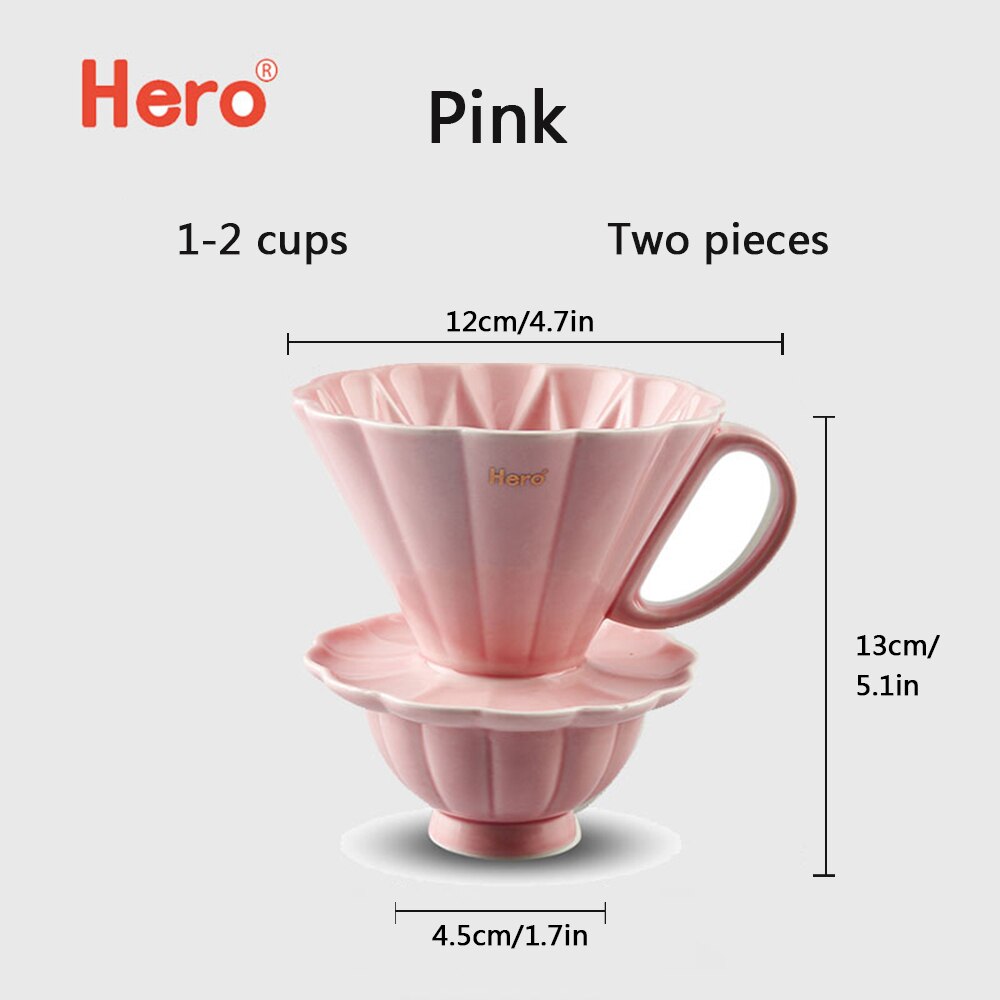 Taza de café con filtro de cerámica, motor de goteo de café de cerámica, 2 tamaños, V60, con soporte separado para 1-4 tazas: Pink 1-2 Cups