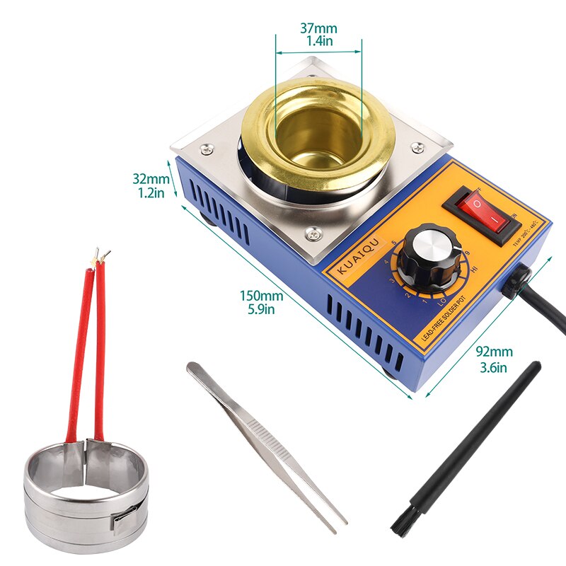 300W Solder Pot Tin Melting Furnace Thermoregulation Soldering Desoldering Bath 200~480℃ Free Heating Element And Cleaning Tools: 150W-SET A