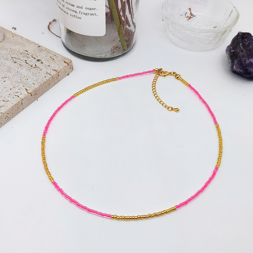 KKBEAD-Collar de cuentas de semillas Miyuki para mujer, Gargantilla fina y delicada, Simple,: Color amarillo dorado claro