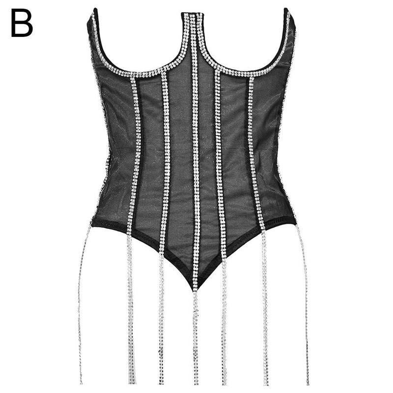 Transparent Lace Girdle,European And Girls Trendy Wrap Chest Straps Vest,flashing Lace Waistcoat Diamonds,lace And Shap R4T5: F