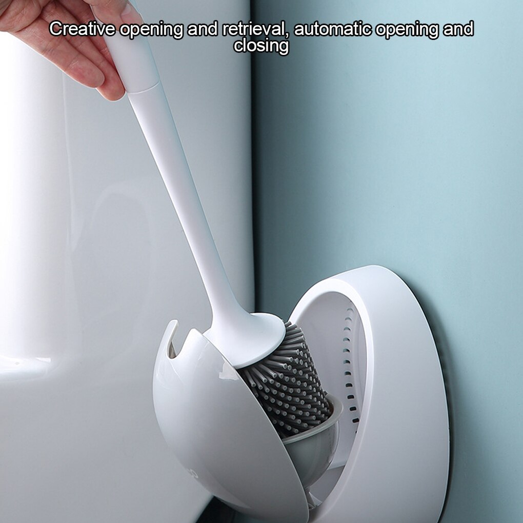 Escobilla de inodoro de silicona de montaje en pared, mango largo de plástico negro, accesorios de Wc para baño, Herramientas de limpieza de secado rápido, 1 Uds.