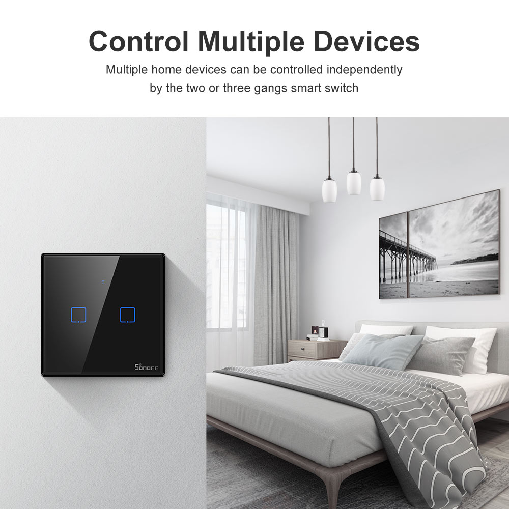 SONOFF TX T2/T3 UE/REINO UNIDO/EE. UU. Wifi/433mhz RF Interruptor táctil de pared inteligente 1/2/3 Gang Control remoto Wifi interruptores de luz para hogar inteligente