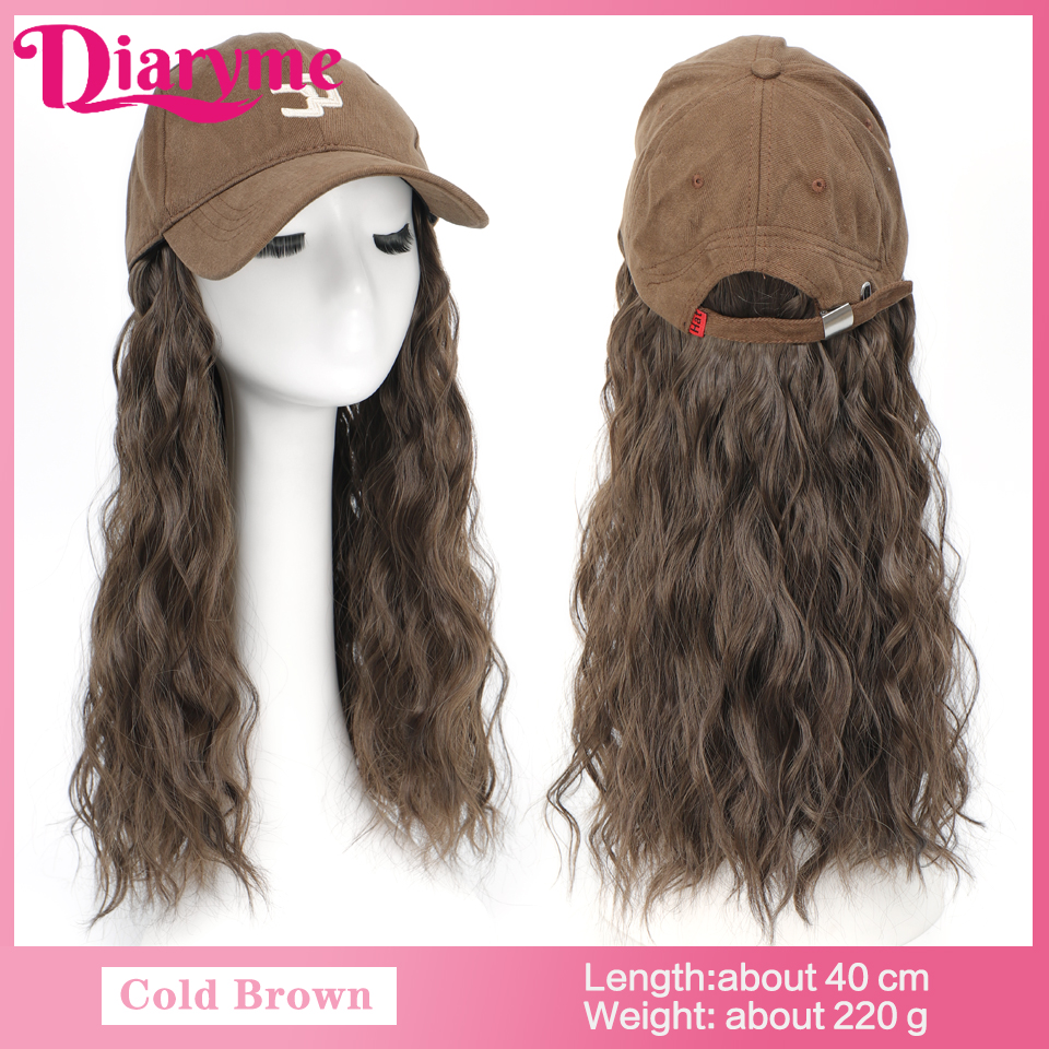 Peluca de sombrero sintético, peluca de pelo largo y liso con gorra de béisbol, gorra ajustable de una sola pieza, gorra de béisbol Retro, conectar pelo recto: Rosa