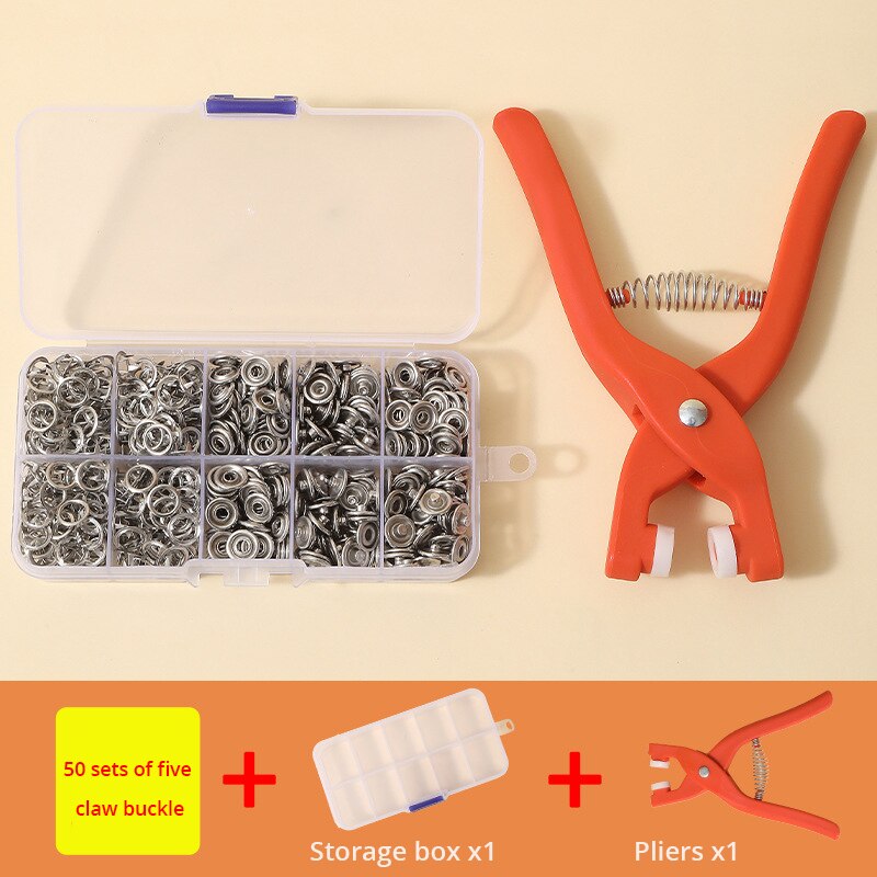 Metalen drukknopenset,drukknopen zonder naaien,naai-accessoires, vijfpolige sluitingsset, duurzame naaivrije buttons hol, drukknopen zonder naaien met tang,vaste en holle knopen,gereedschap voor DIY
