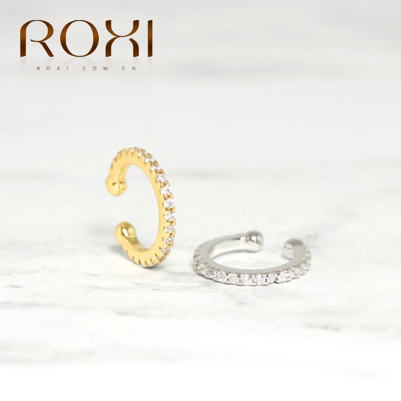 Roxi luksus rund sort zirkon kronblad snefnug klip øreringe til kvinder rund cirkel øre manchet ingen piercinger sølv 925 smykker
