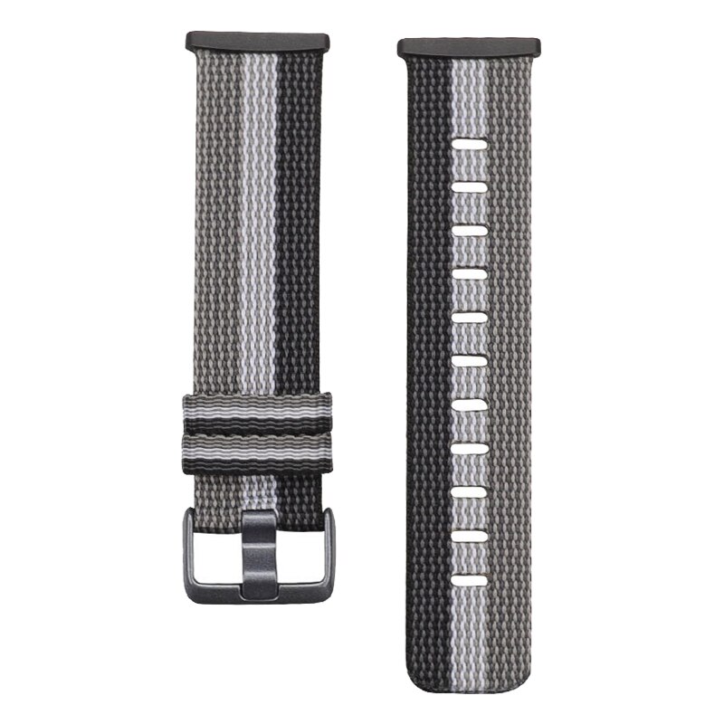 Nylonbånd til fitbit versa 3 strop lærred vævet armbånd armbånd erstatning for fitbit sense bands tilbehør kvinder mænd sl: Sort hvid grå / L