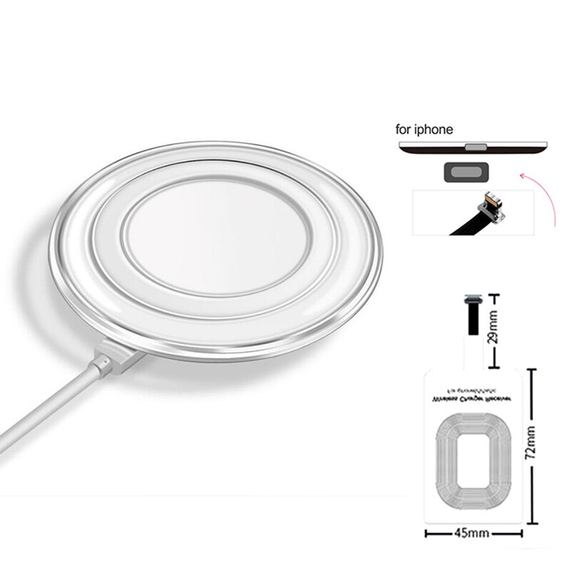 Kit de carga inalámbrica Qi para iPhone 5 S 6S 6 7Plus, adaptador de cargador, Receptor, almohadilla, bobina tipo C, Micro USB: For iphone And White