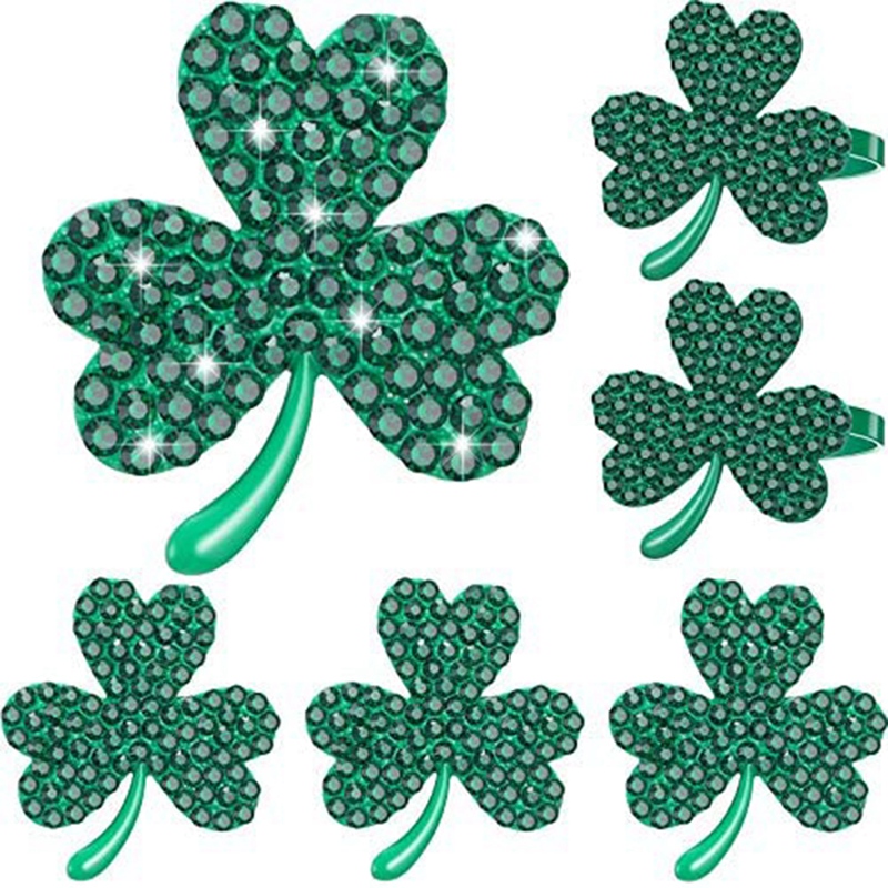 6 Pcs Shamrock Napkin Ring Buckle Napkin Ring Rhinestone Napkin Ring For St. Patrick's Day Wedding Party Table Decor,Etc