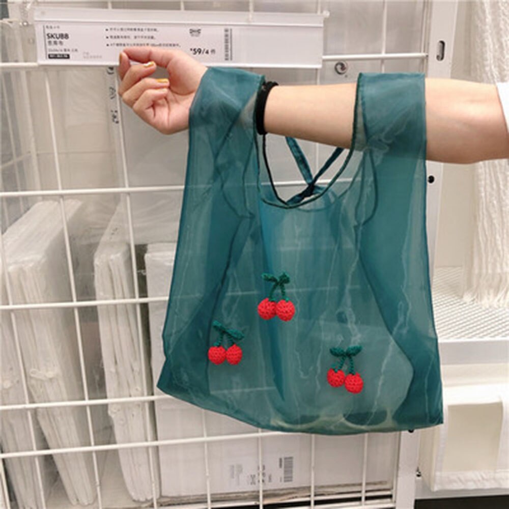 Vrouwen Geborduurde Light Clear Organza Tote Messenger Schoudertassen Vrouwelijke Eco Fruit Tas Voor Meisjes