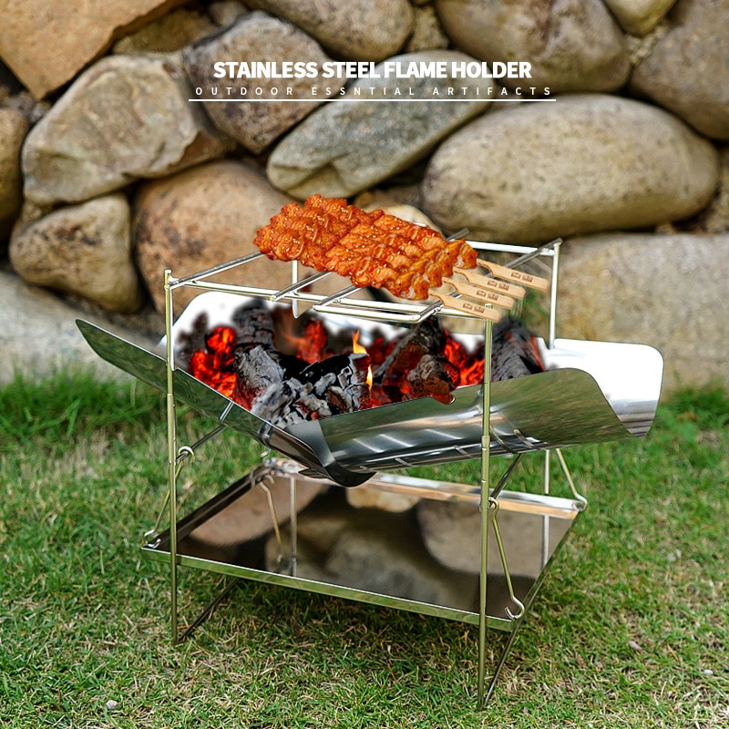 Ultralight Outdoor Draagbare Hout Kachel Brander Multifunctionele Opvouwbare Barbecue Houtskool Kachel