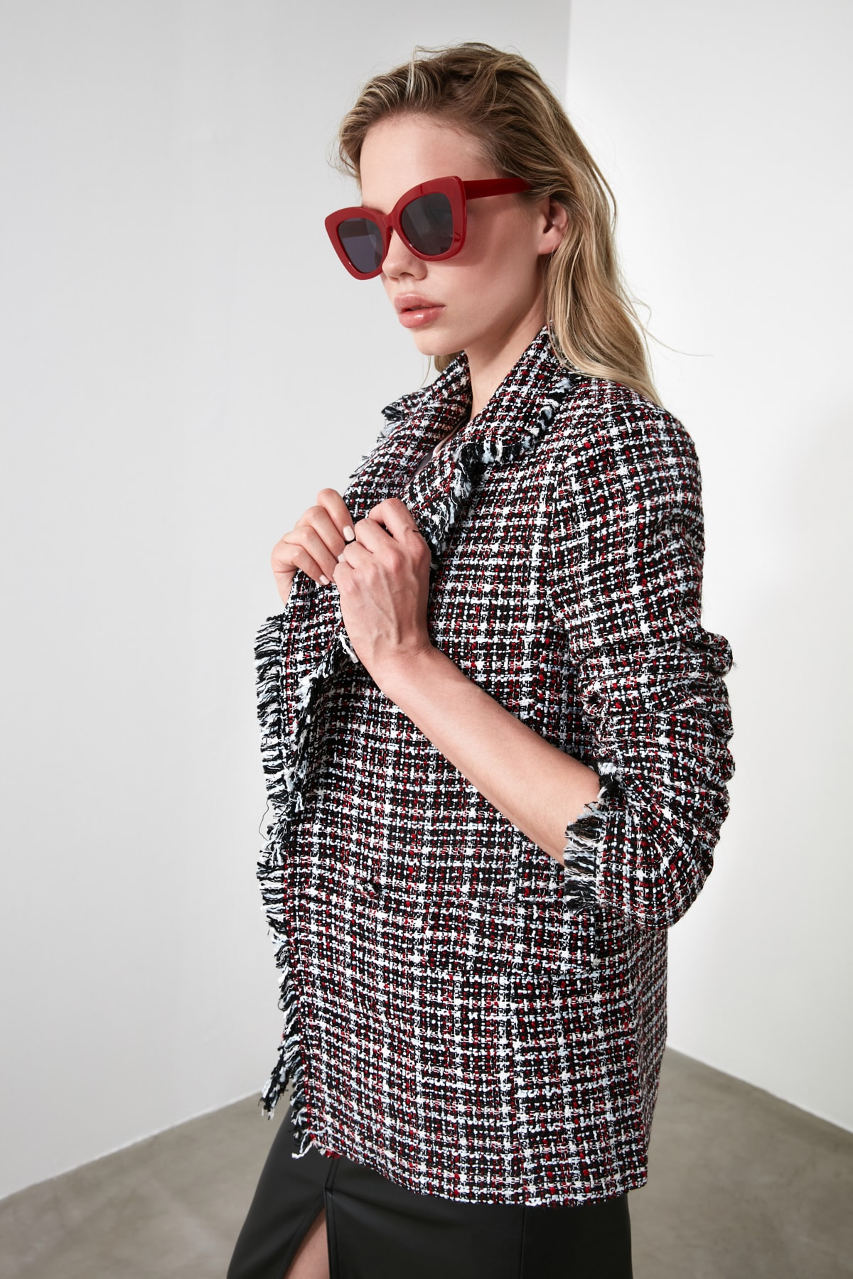 Trendyol Tweed Tassels Jacket Coat TWOAW21KB0058: 36