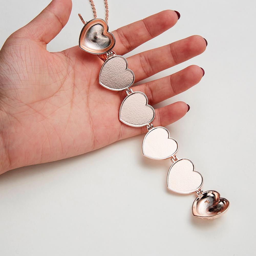 Angle Wings Photo Box Necklace Heart Shaped Foldable Can Hold 4 Photos Photo Frame Multi Layer Necklace DIY Openable Jewelry: rose gold  heart