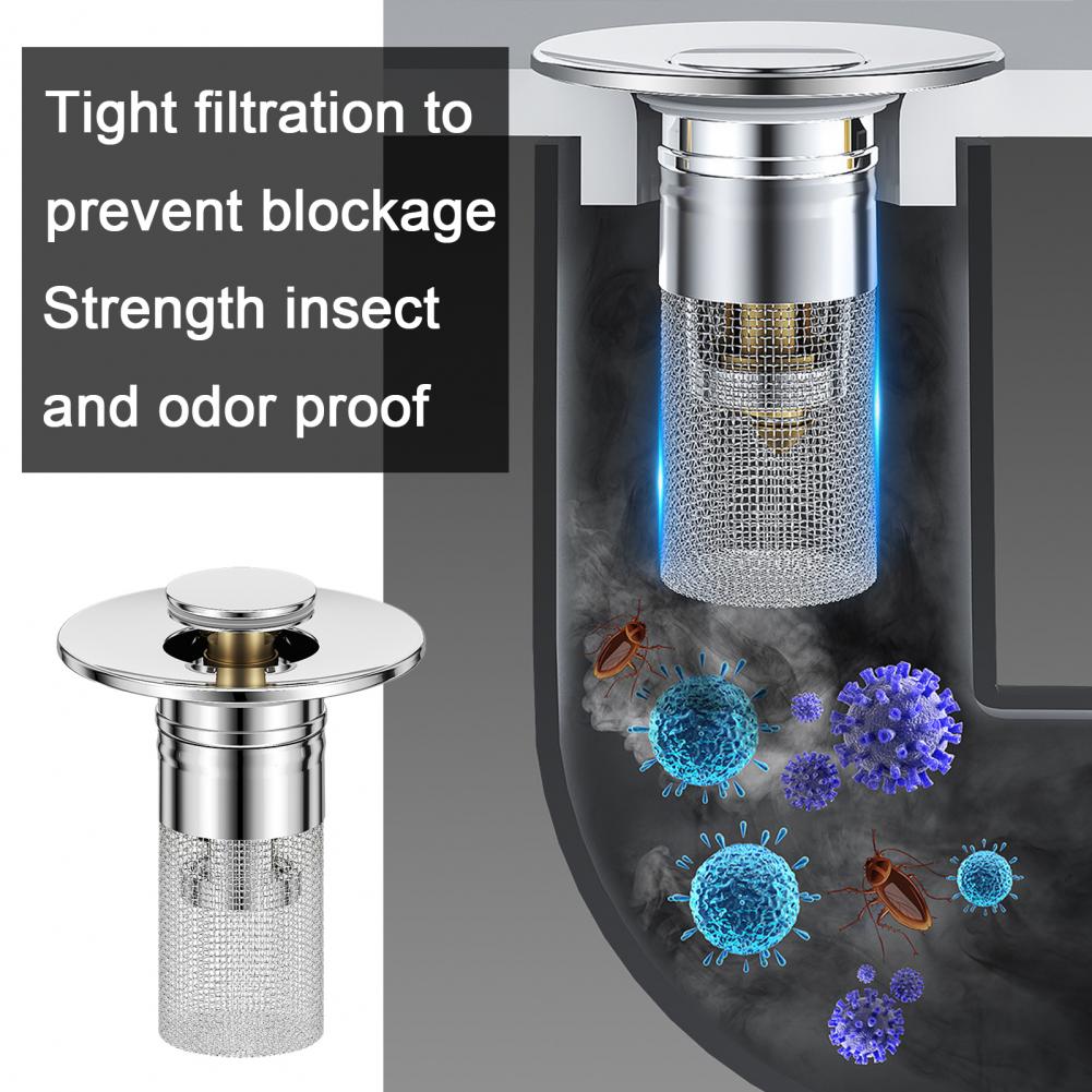 Pop-Up Sink Stopper for 1.1-1.45 Inch Upgraded 2-in-1 with Removable Stainless Steel Basket Hair Catcher Bathroom Sink Stopper