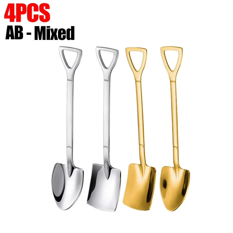 1/8pcs Shovel Spoons Coffee Stirring Spoon Stainless Steel Ice Cream Dessert Watermelon Scoops Kitchen Tableware Set: Clear
