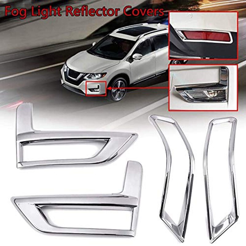 4Stck Chrom Vorne Hinten Nebel Licht Abdeckung Stoßstange Reflektor Rahmen für Nissan Schurke X-Pfad T32