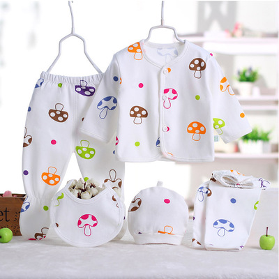 Newborn Underwear Cotton Baby 5-Piece Underwear Baby Printing Cartoon Underwear Panties Baby Underwear 5-Piece Suit 0-3 Months: mushroom  1set