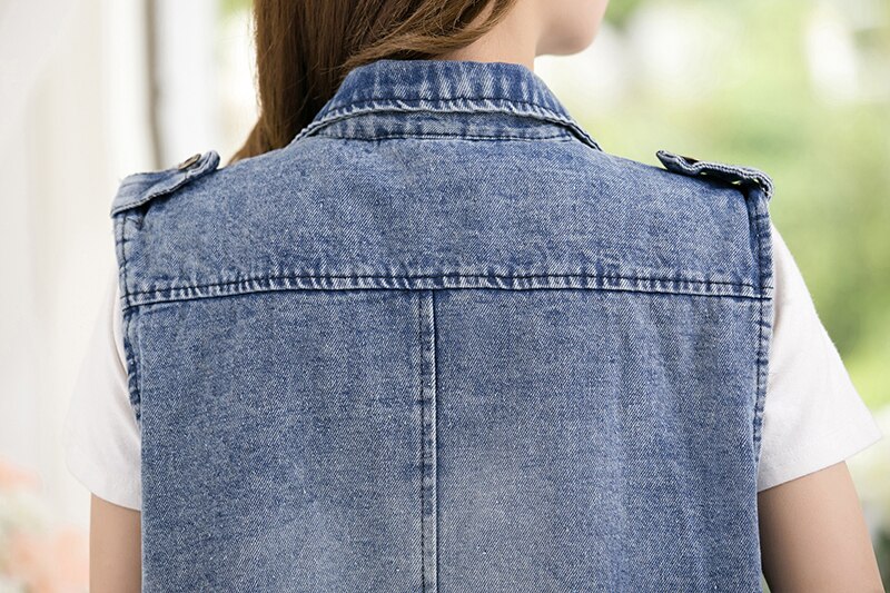 5xl plus size løs denimvest til kvinder vintage hullomme lang ærmeløs jeansjakke kvindefrakke sommer afslappet vest