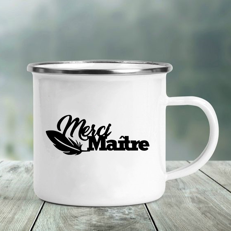 Merci maître tryck muggar kaffekoppar drycker vatten mjölk tekopp emaljmugg skola hem handtag drinkware bästa lärare: Xh3902-a015wh-8