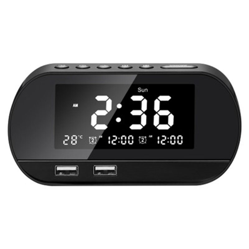 Dual USB Charging Alarm Clock Smart Wireless Radio LCD Calendar Temperature Display for Bedroom Desktop