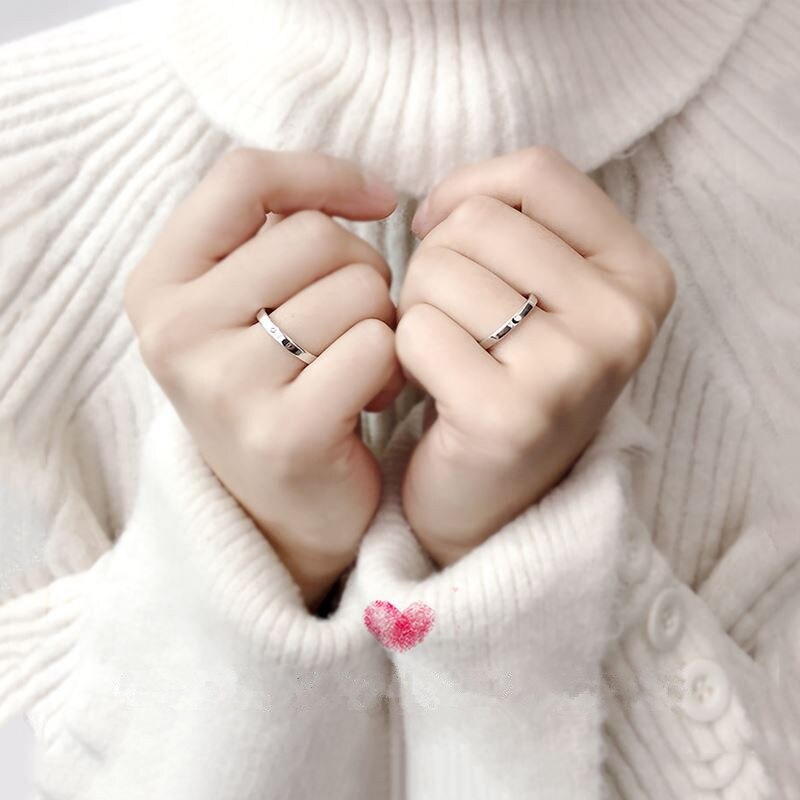 Bague de soleil et de lune pour hommes et femmes, anneau ajustable, Simple, minimaliste, couleur argent, pour Couple, bijoux de fiançailles