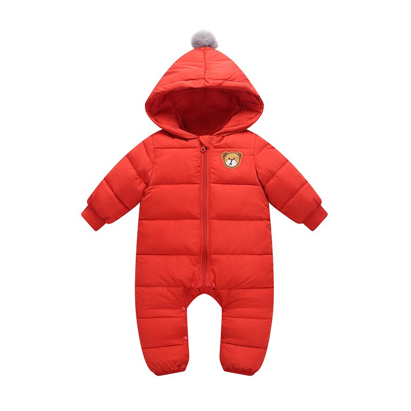 LZH Kleinkind Baby Strampler Herbst Winter Neue Baby Jungen Dicken Kapuze Baumwolle Strampler Mädchen Karikatur Langen ärmeln Strampler 6-12 monat: rot / 6m