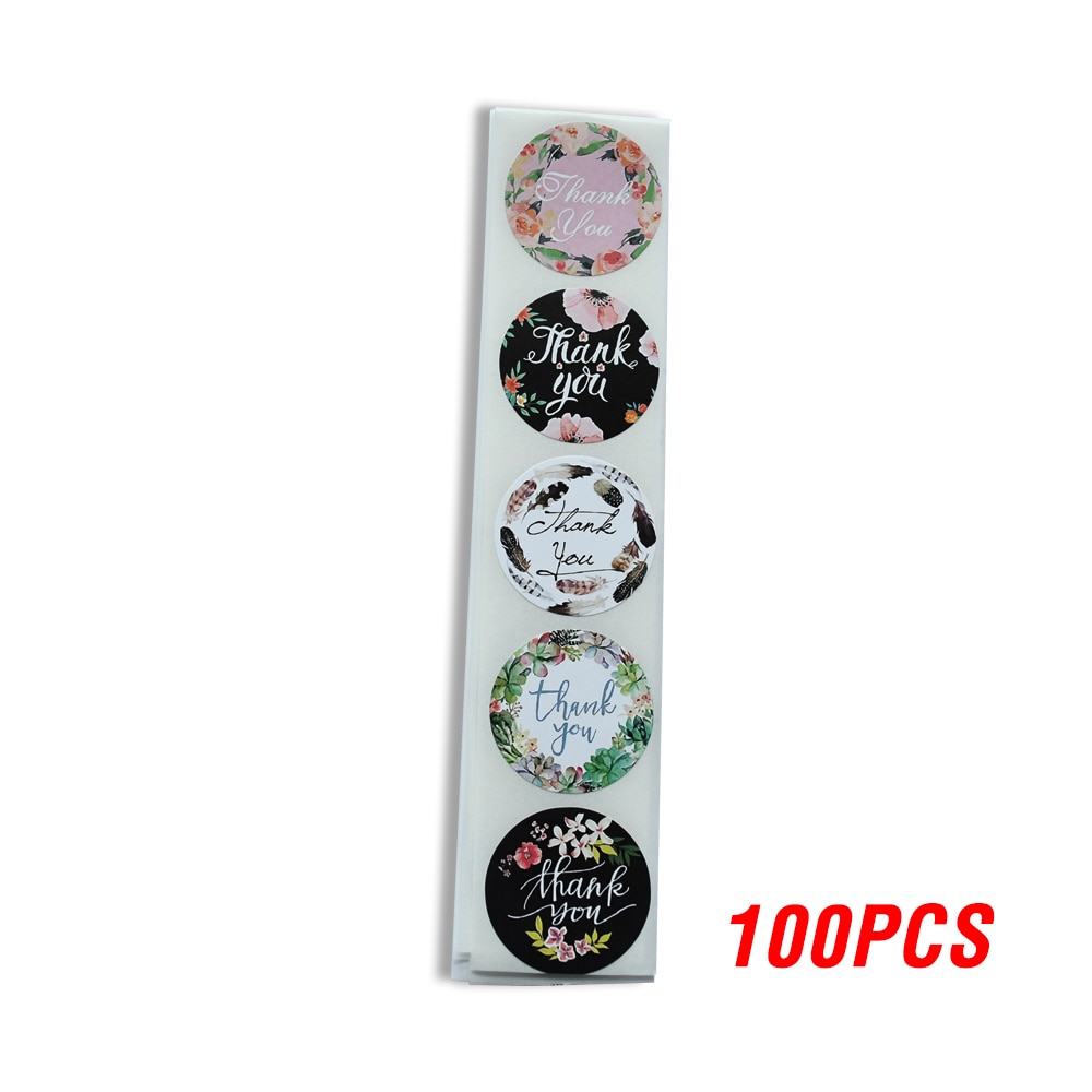Étiquettes autocollantes merci, autocollant rond Floral, multicolore, 8 Styles, papeterie faite à la main, 100 à 500 pièces/rouleau: YH225-100pcs