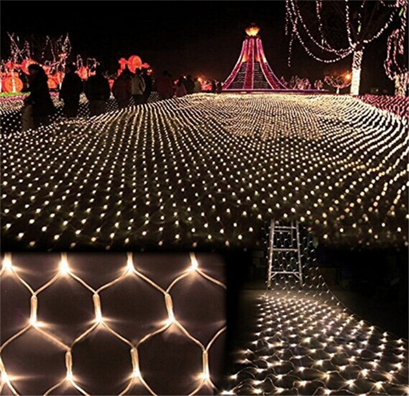 1.5MX1.5M 2x3M 4x6M guirlandes de noël LED chaîne filet de noël lumières fée fête de noël jardin décoration de mariage rideaux lumières: blanc chaud / 6-10W