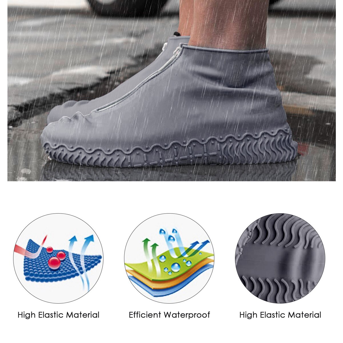 新 1 ペア防水靴カバー再利用可能な折りたたみないスリップシリコーン雨靴ジッパー屋外靴プロテクターでカバー