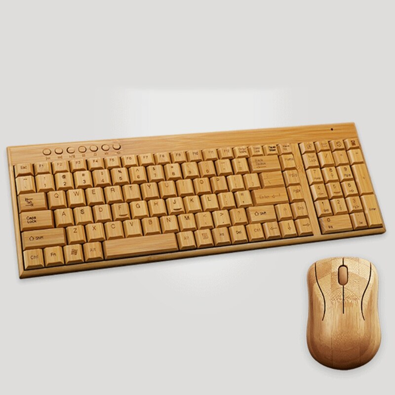 Bamboo Keyboard Mouse Wireless Combo Set For Laptop PC Office USB Plug and Play