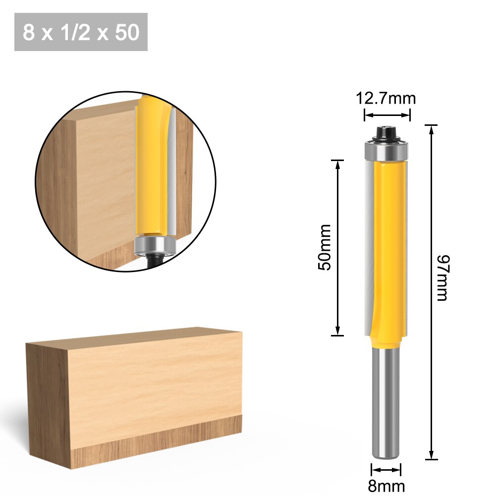 1Pc 8 Schacht Lange Blade Flush Bit Flush Trim Router Bit End Lager Voor Houtbewerking Snijgereedschap: 8X12.7X50