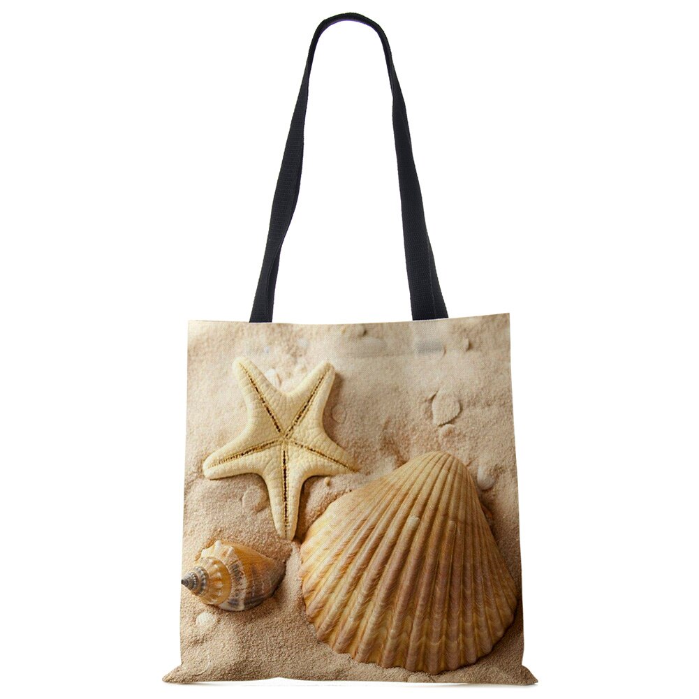 Dames Schoudertas Blauwe Oceaan Zeester Strand Zand Prints Tote Bag Linnen Stof Mooie Casual Praktische Handtas: 8