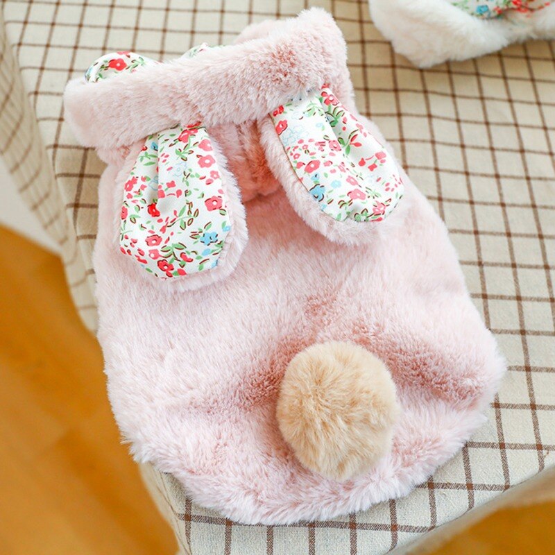Ropa suave y cálida para Perro, abrigo para Chihuahua, Yorkshire, bonito conejo Floral: Rosa / XS
