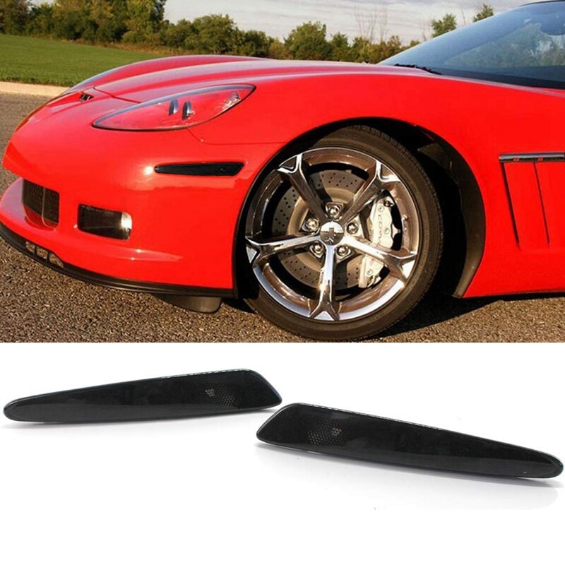 1 Pair Black Reflector Front Bumper Side Marker Light Turn Signals Lamps,For Chevy Corvette C6 05-13 (Without Bulb): Default Title