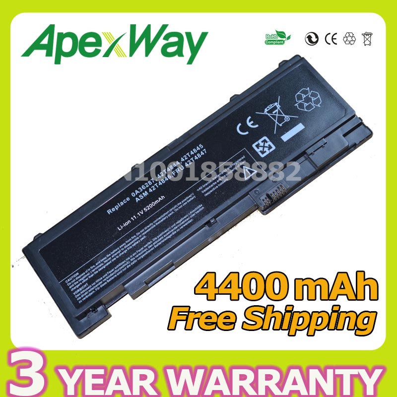Apexway 6 Cell 4400 Mah Laptop Batterij Voor Lenovo 0A36287 42T4844 42T4845 Asm 42T4846 Voor Thinkpad T420s T420s 4171-A13 T420si