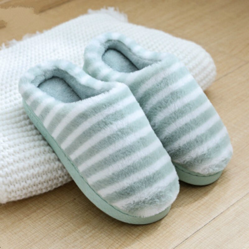 Fujin høst vinter kvinner bomull tøfler hjemme innendørs kanin ull sovesko sklisikker varm ull sovende bomull tøfler: Grønn / 40-41(25-25.5cm)