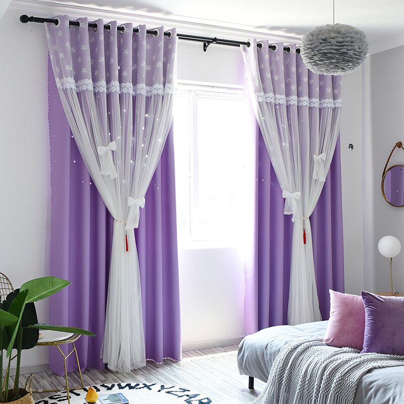 Neue Europäische und Amerikanischen Stil Vorhänge für Wohnzimmer Hohe Schattierung Vorhänge für freundlicher Romantische Prinzessin Zimmer für Mädchen: Violett / Haken oben