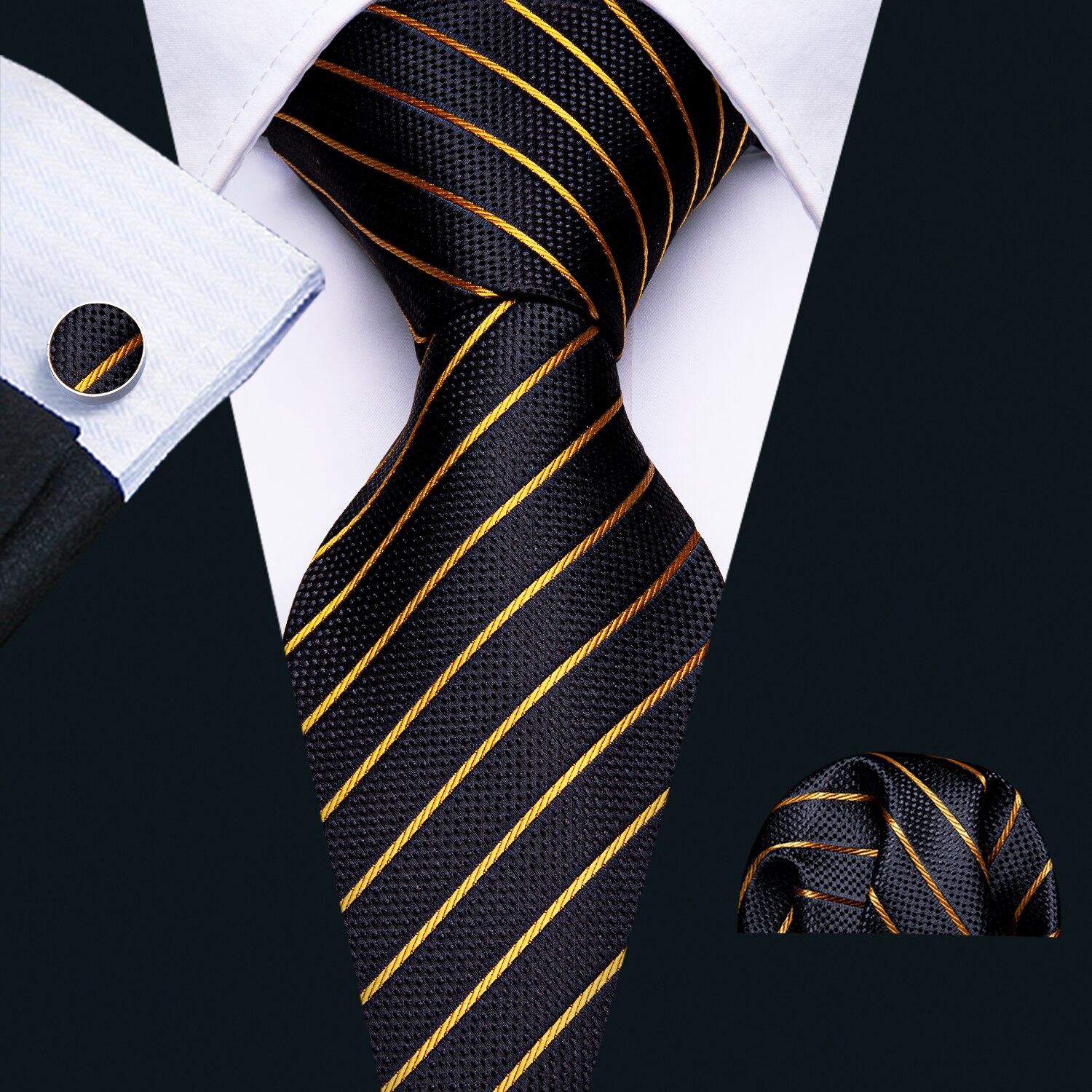 Corbata de seda 100% para hombre, corbata a rayas de color dorado y azul marino, de 3,4 pulgadas, Jacquard, para , boda, diseñadores de , DS-5032: DS-5218