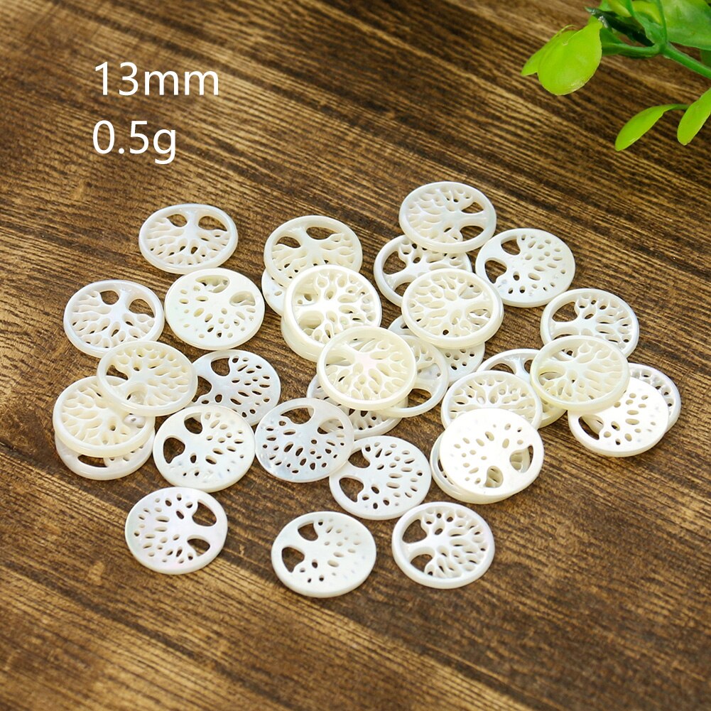 1Pcs Natuurlijke Witte Plaat Moeder-Van-Parel Ronde Holle Boom Van Het Leven Ketting Hanger Diy Sieraden Accessoires: 13mm